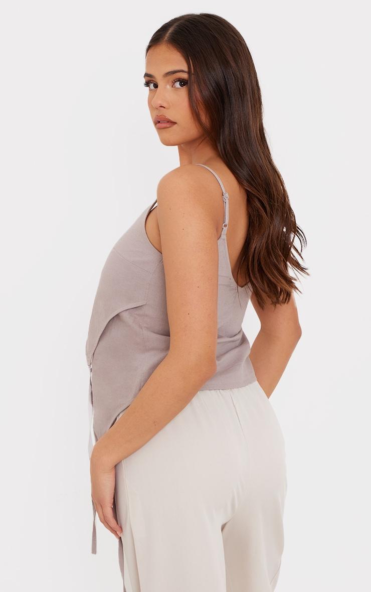 Taupe Linen Asymmetric Strappy Detail Cami Top Product Image