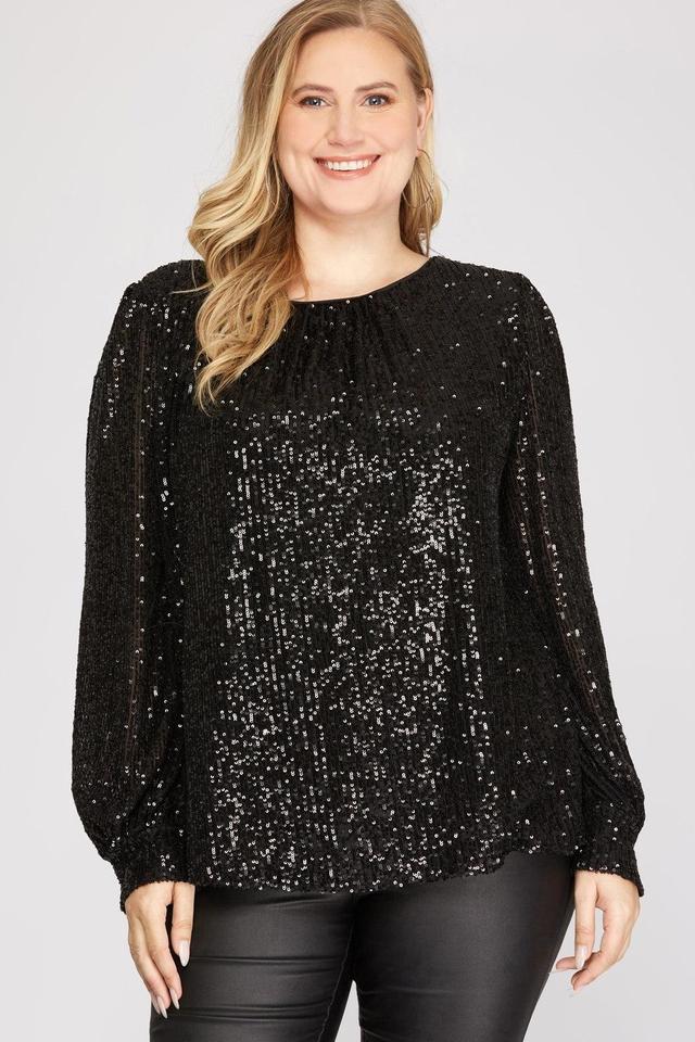 Balloon-Sleeve Sequin Top Female Product Image