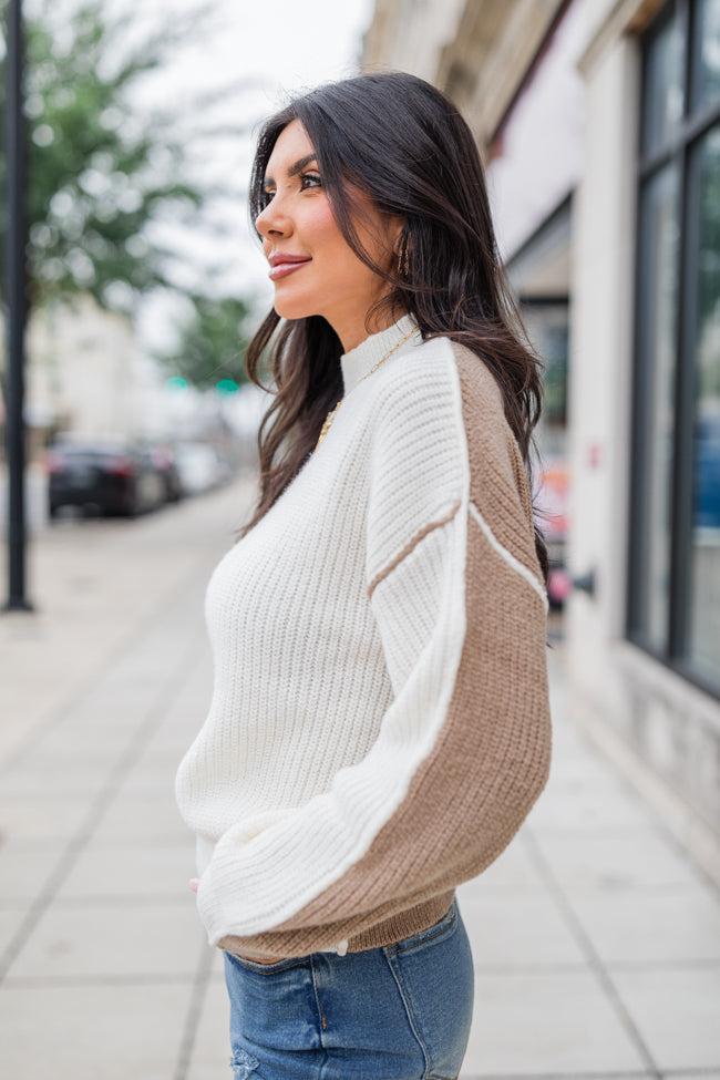 Heading To Town Ivory and Taupe Two Tone Mock Neck Sweater product image