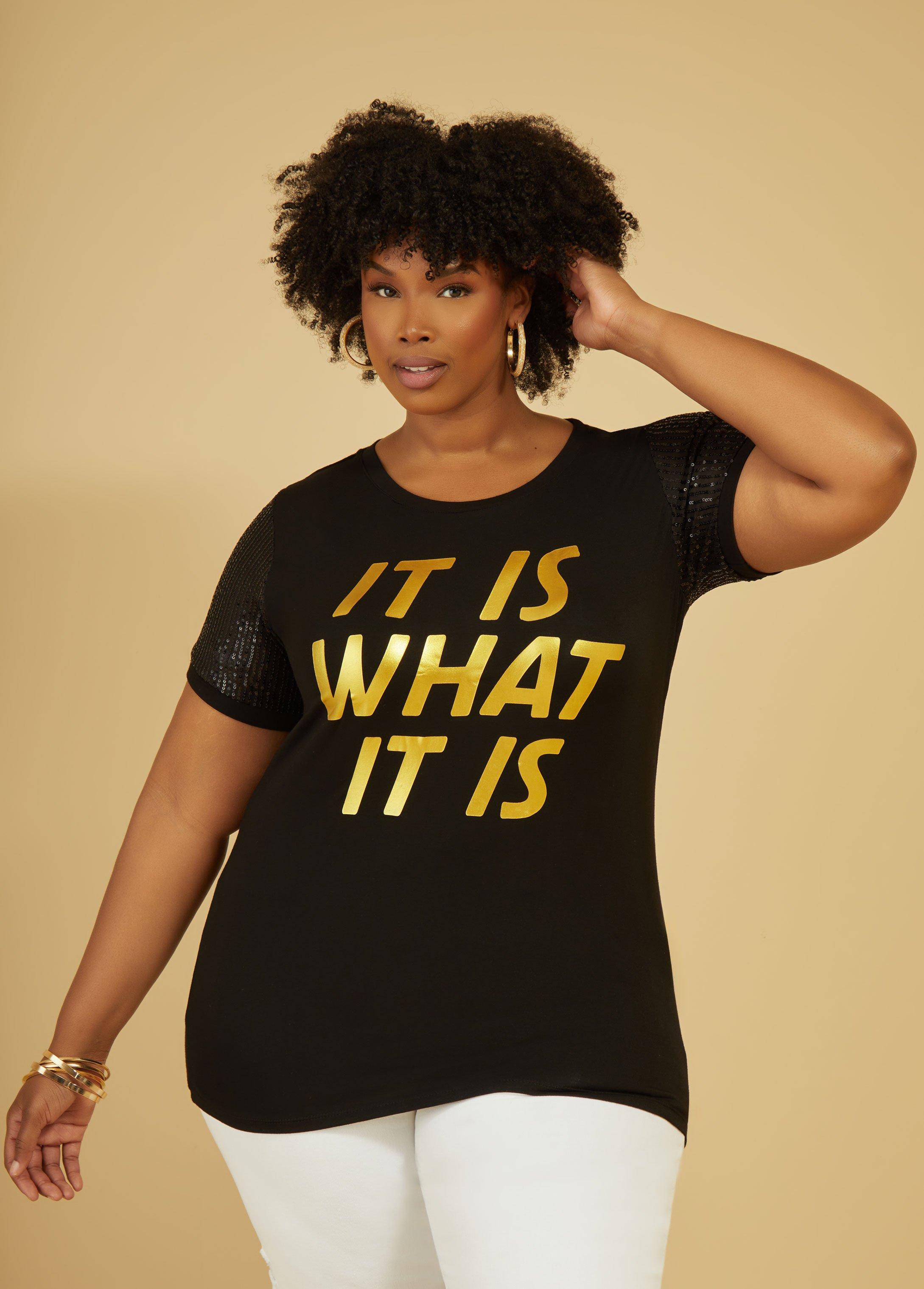 Plus Size It Is What It Is Embellished Tee Ashley Stewart Product Image