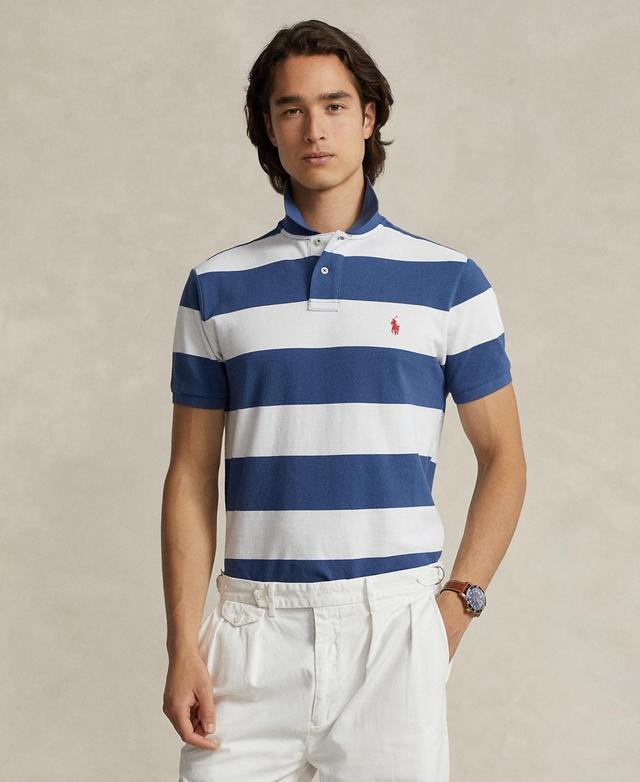 Polo Ralph Lauren Mens Classic-Fit Striped Mesh Polo Shirt - Post Red /White Product Image