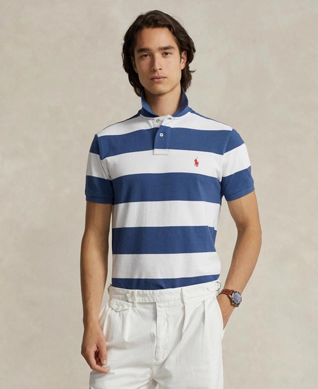 Men's Classic-fit Striped Mesh Polo Shirt In Old Royal,white Product Image