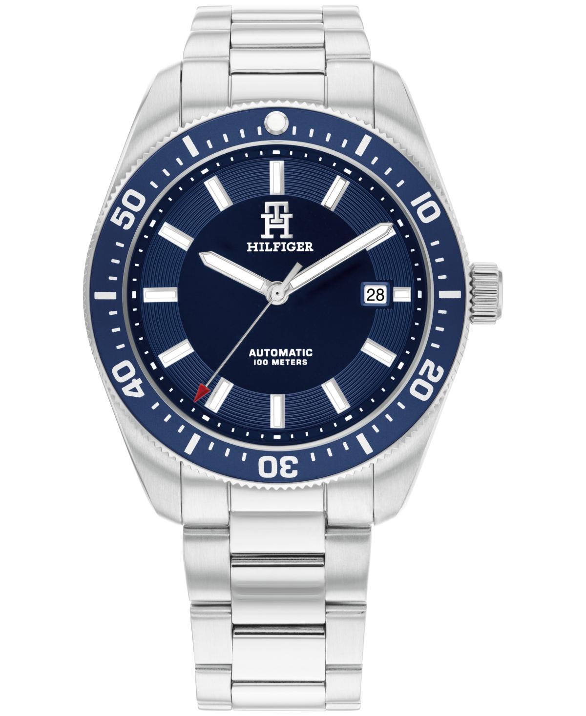 Tommy Hilfiger Mens Automatic Silver-Tone Stainless Steel Bracelet Watch 40mm, Exclusively Ours Product Image