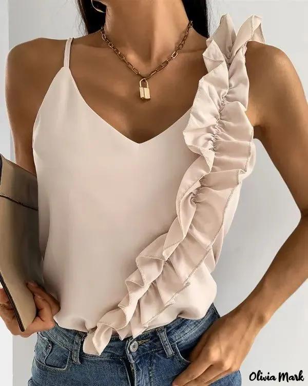 Olivia Mark – Relaxed satin top with ruffles Product Image