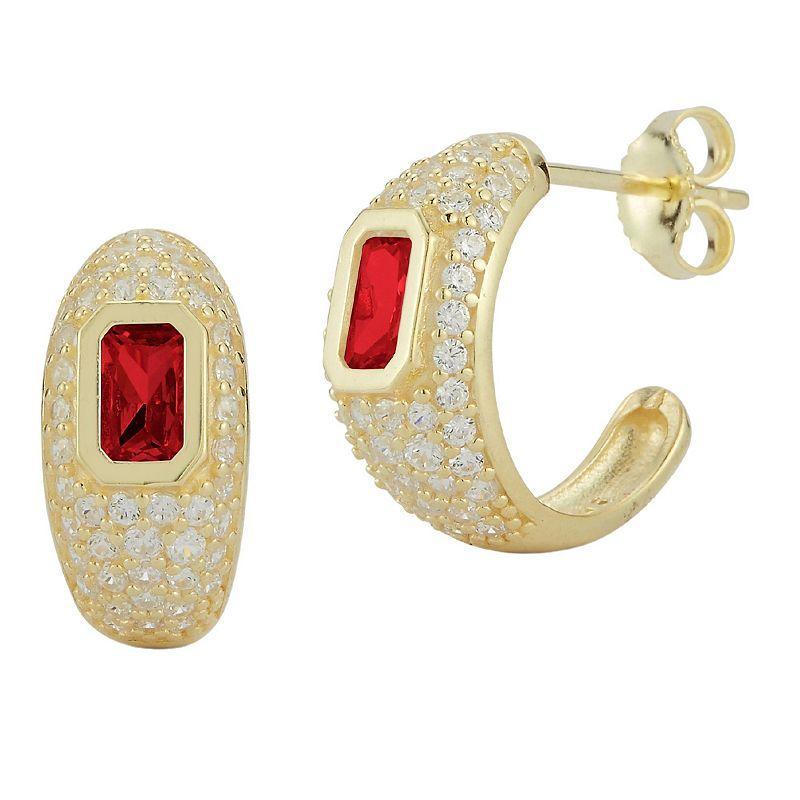 Sunkissed Sterling 14k Gold Over Silver Cubic Zirconia Hoop Earrings, Womens, Gold Tone Red Product Image