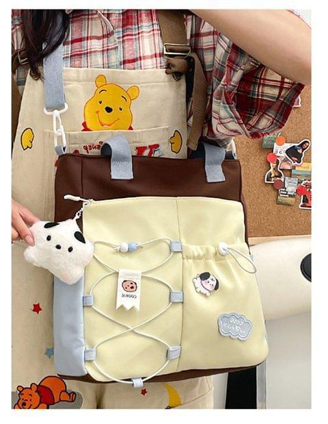 Color Block Drawstring Crossbody Tote Bag Product Image