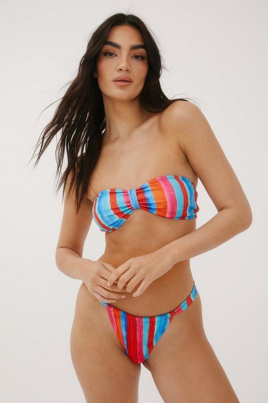 Ribbed Stripe Bandeau Tie Bikini Set Product Image