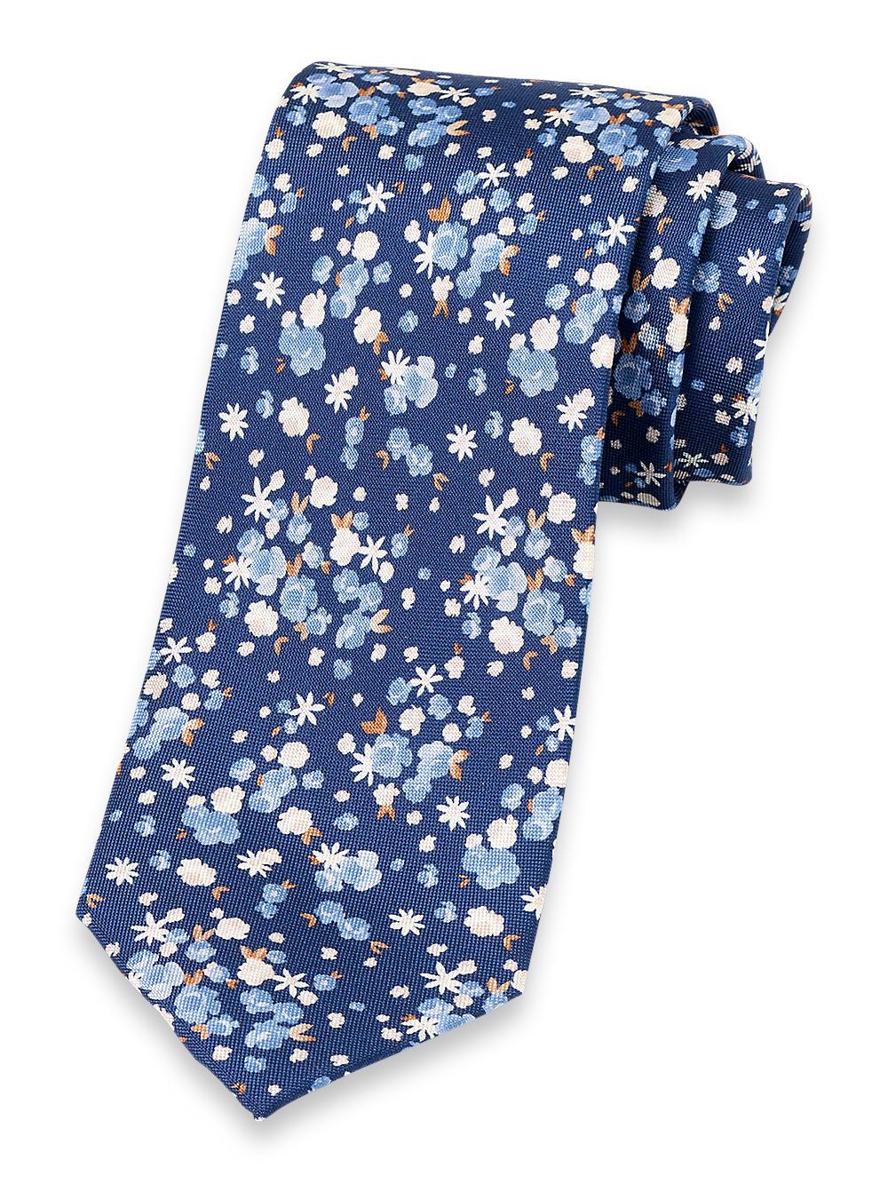 Floral Woven Silk Tie - Blue Product Image