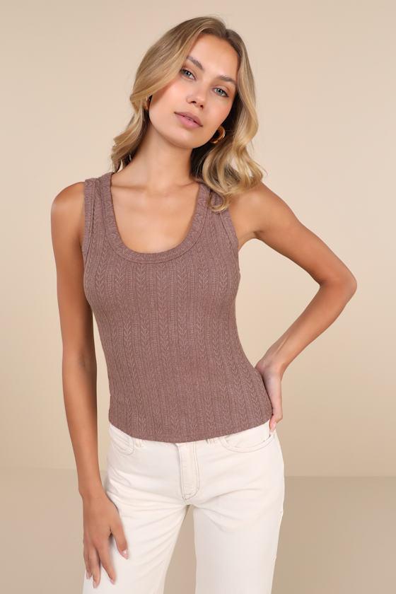 Conveniently Cute Brown Pointelle Knit Scoop Neck Tank Top product image