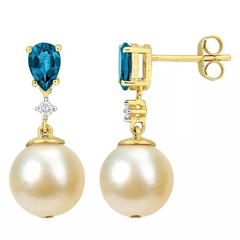 Stella Grace 14k Gold Golden South Sea Cultured Pearl, London Blue Topaz & Diamond Accent Drop Earrings, Womens Product Image