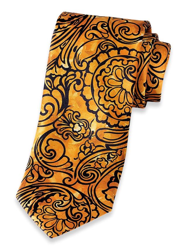 Paisley Printed Italian Silk Tie - Orange Product Image