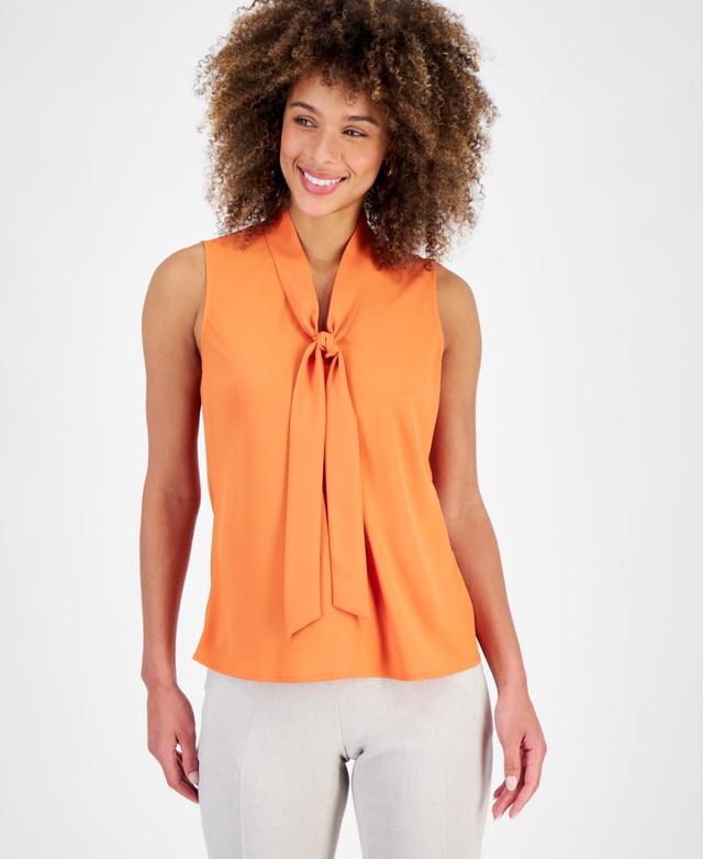 Kasper Tie V-Neck Sleeveless Crepe de Chine Top Product Image