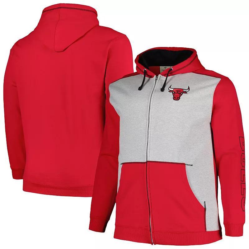 Mens Fanatics Branded /Heather Gray Chicago Bulls Big & Tall Contrast Pieced Stitched Full-Zip Hoodie Product Image