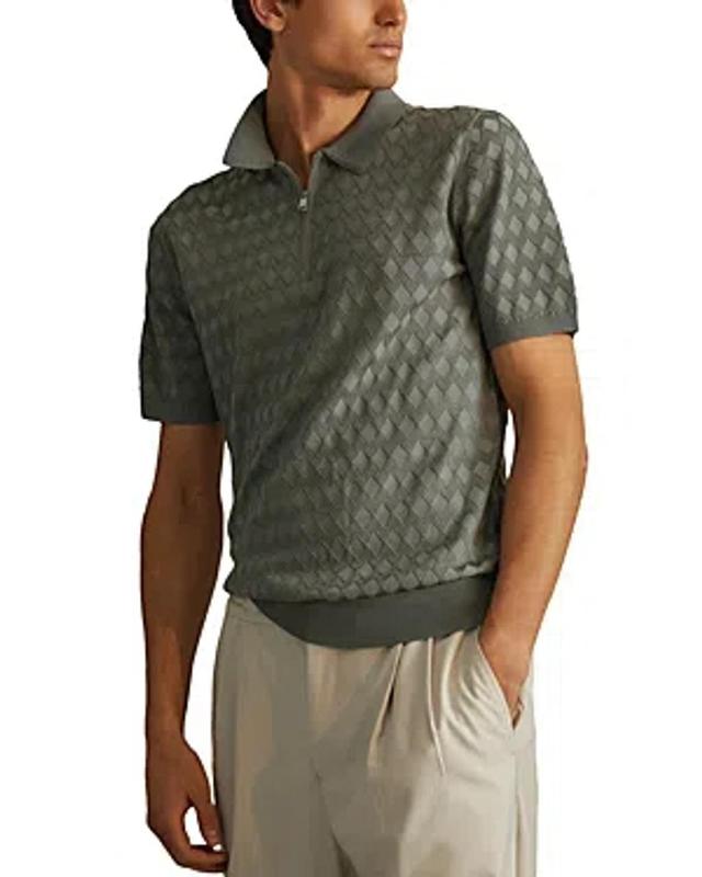 REISS Rizzo Printed Zipper Polo Shirt In Sage Product Image