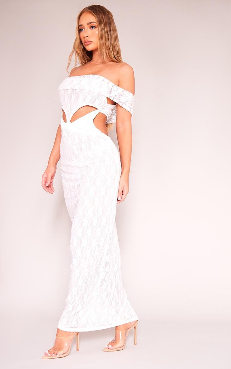 White Lace Bardot Cut Out Maxi Dress Product Image