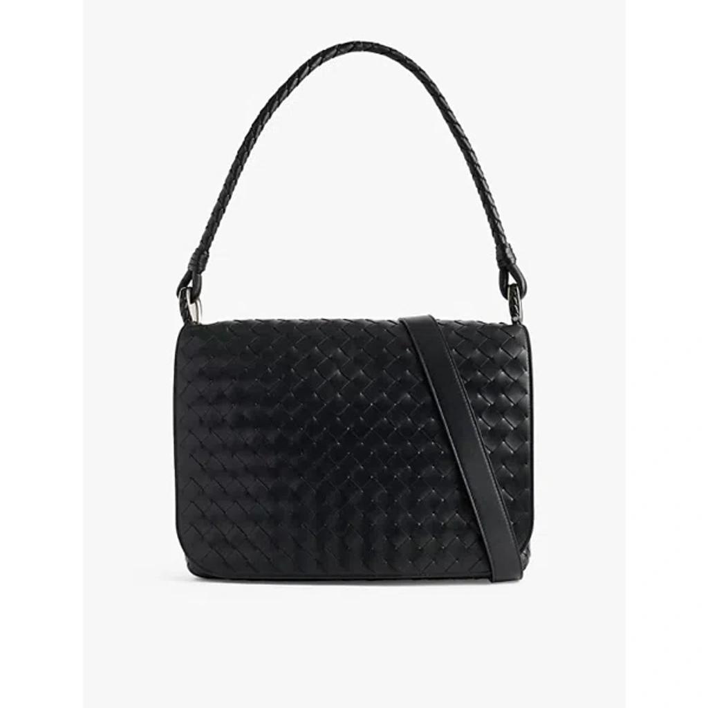 BOTTEGA VENETA Black-vintage Silver Woven-texture Leather Cross-body Bag Product Image