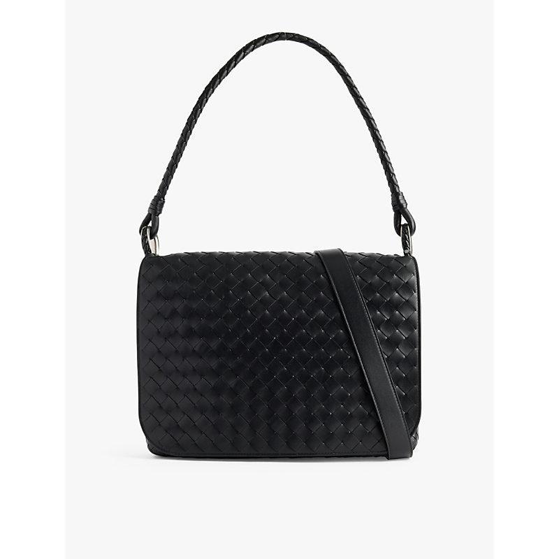 BOTTEGA VENETA Black-vintage Silver Woven-texture Leather Cross-body Bag Product Image