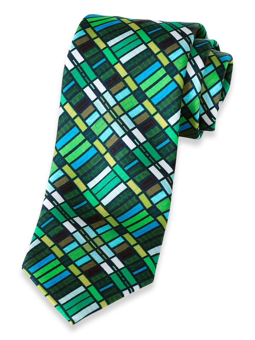 Geometric Printed Italian Silk Tie - Green Multi Product Image