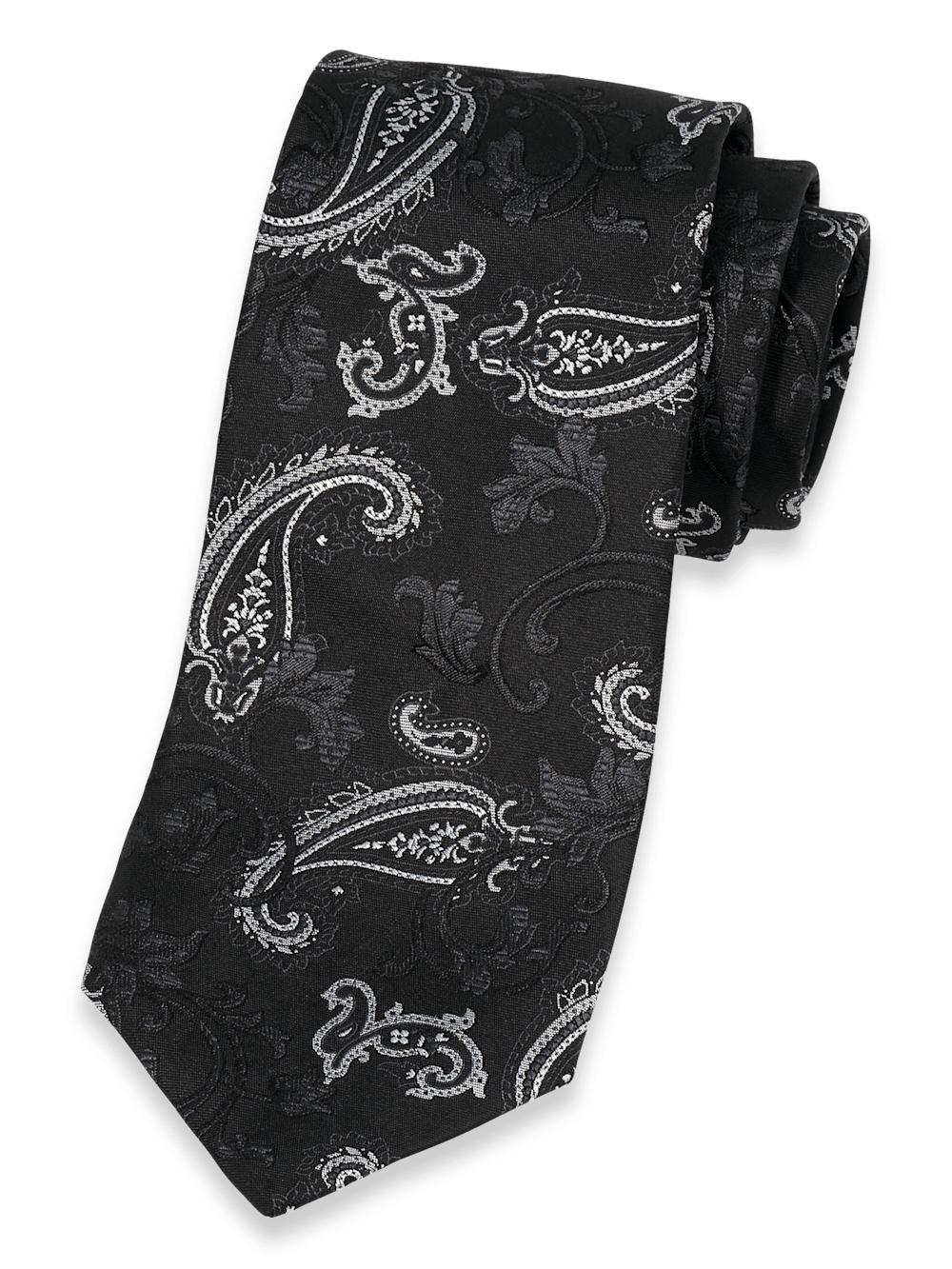 Paisley Woven Silk Tie - Black Product Image