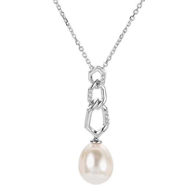 PearLustre by Imperial Sterling Silver Freshwater Cultured Pearl & Lab-Created White Sapphire Geometric Necklace, Womens Product Image