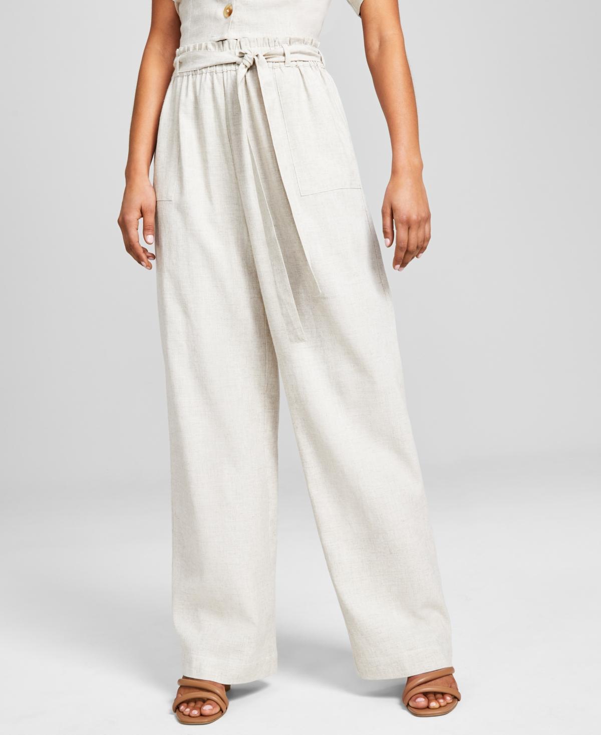 And Now This Womens Linen Blend Paperbag Pants Product Image