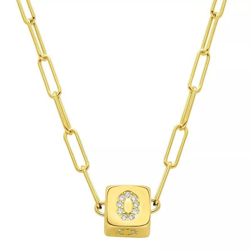 Adornia Gold Tone Cubic Zirconia Adjustable Initial Cube Paperclip Necklace, Womens Product Image