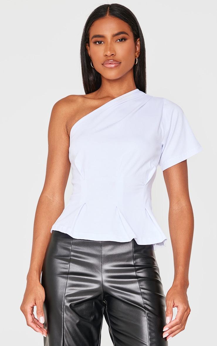 White One Shoulder Cinched Waist T Shirt Product Image