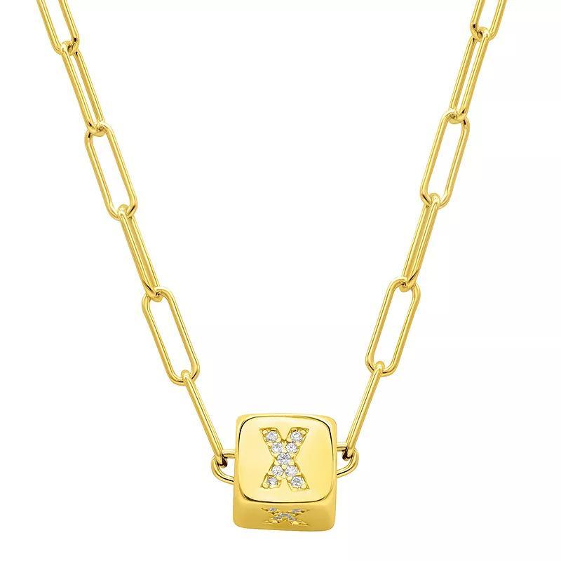 Adornia Gold Tone Cubic Zirconia Adjustable Initial Cube Paperclip Necklace, Womens X Product Image