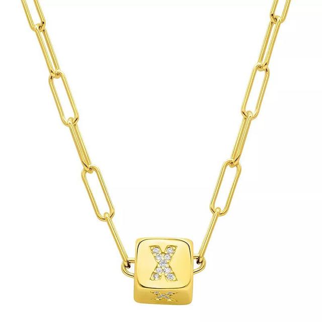 Adornia Gold Tone Cubic Zirconia Adjustable Initial Cube Paperclip Necklace, Womens X Product Image