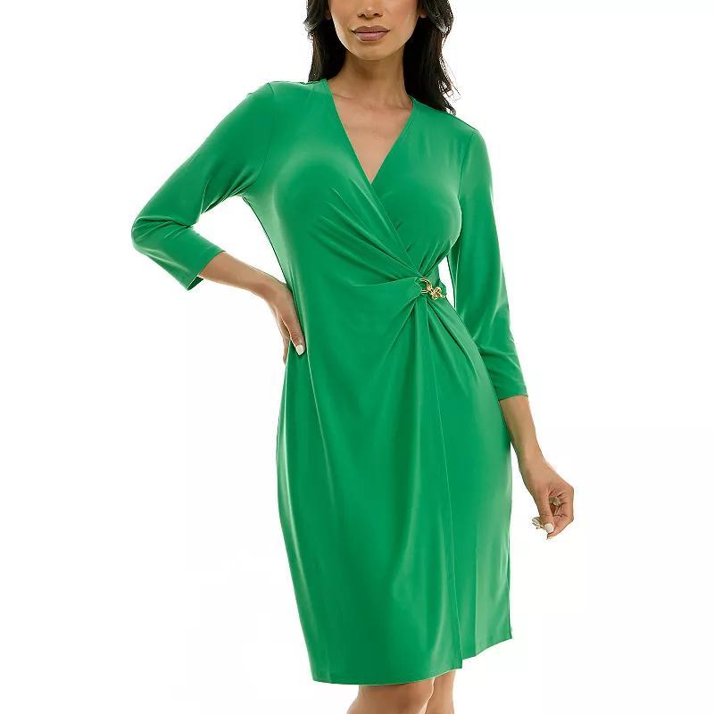 Womens Nina Leonard Chain Detail Faux-Wrap Dress Product Image