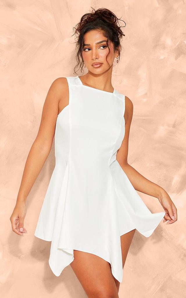 Petite White Woven Sleeveless Asymmetric Hem Mini Dress Product Image