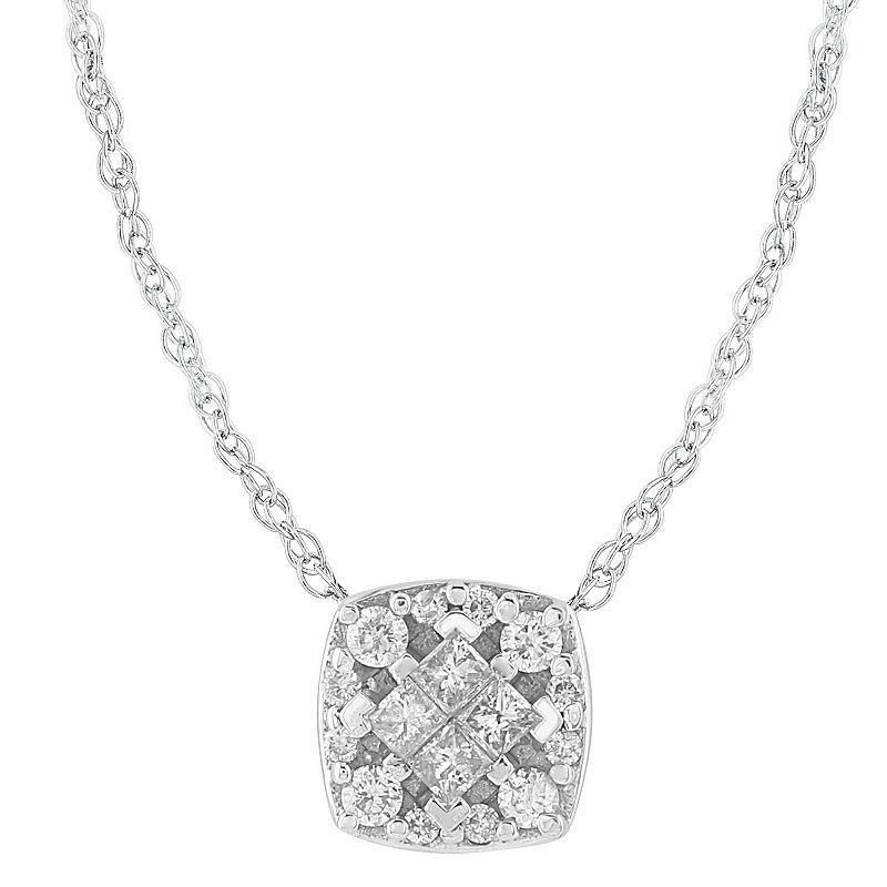 10k White Gold 1/4 Carat T.W. Diamond Cushion Pendant Necklace, Womens 10k Whgold Product Image