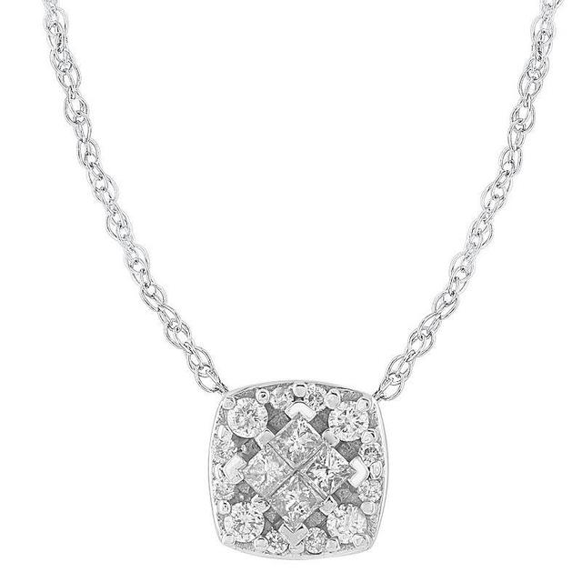 10k White Gold 1/4 Carat T.W. Diamond Cushion Pendant Necklace, Womens Product Image