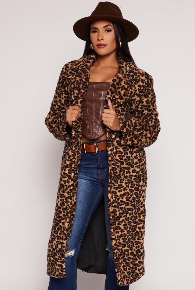 Womens Sherpa Leopard Print Teddy Coat Product Image