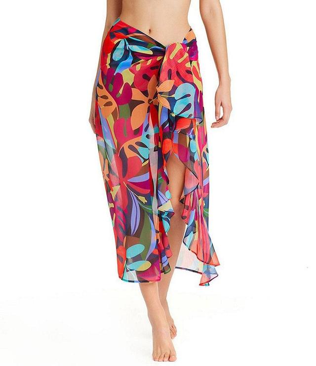 Bleu Rod Beattie Bold Rush Printed Chiffon Ruffle Sarong Swim Cover-Up Product Image