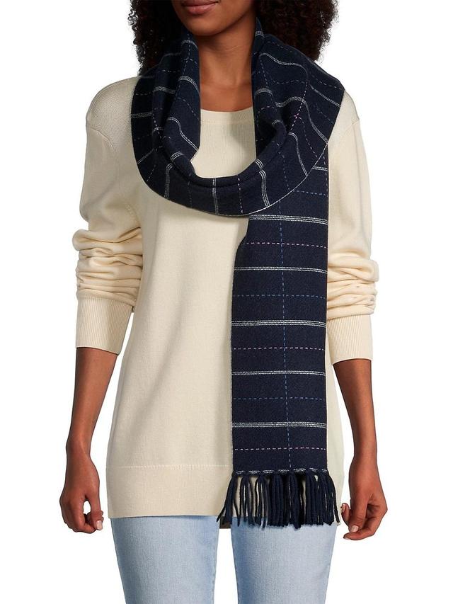 Womens Tartan & Fringe Rectangular Cashmere Scarf Product Image