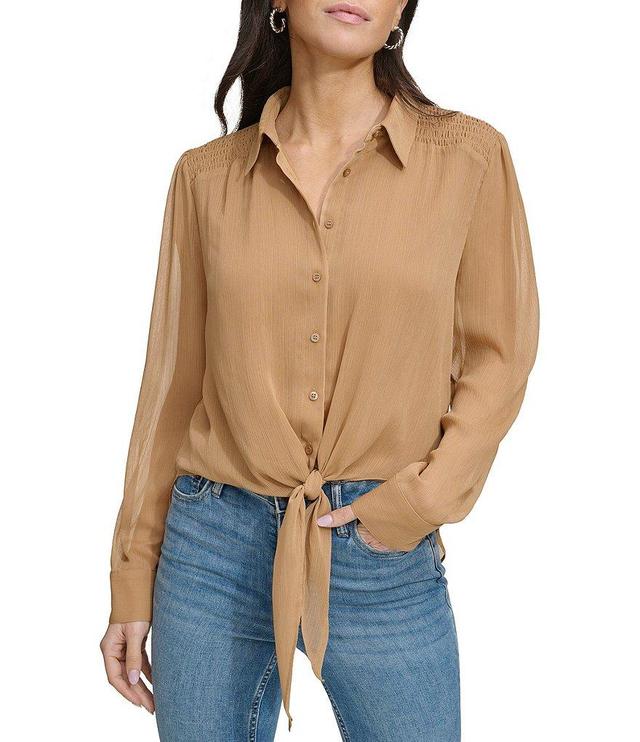 Calvin Klein Collared Neckline Long Sleeve Tie Front Blouse Product Image