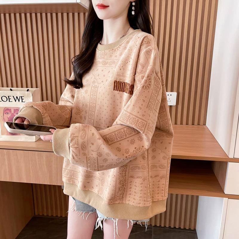 Crew Neck Paisley Print Oversized Pullover Product Image