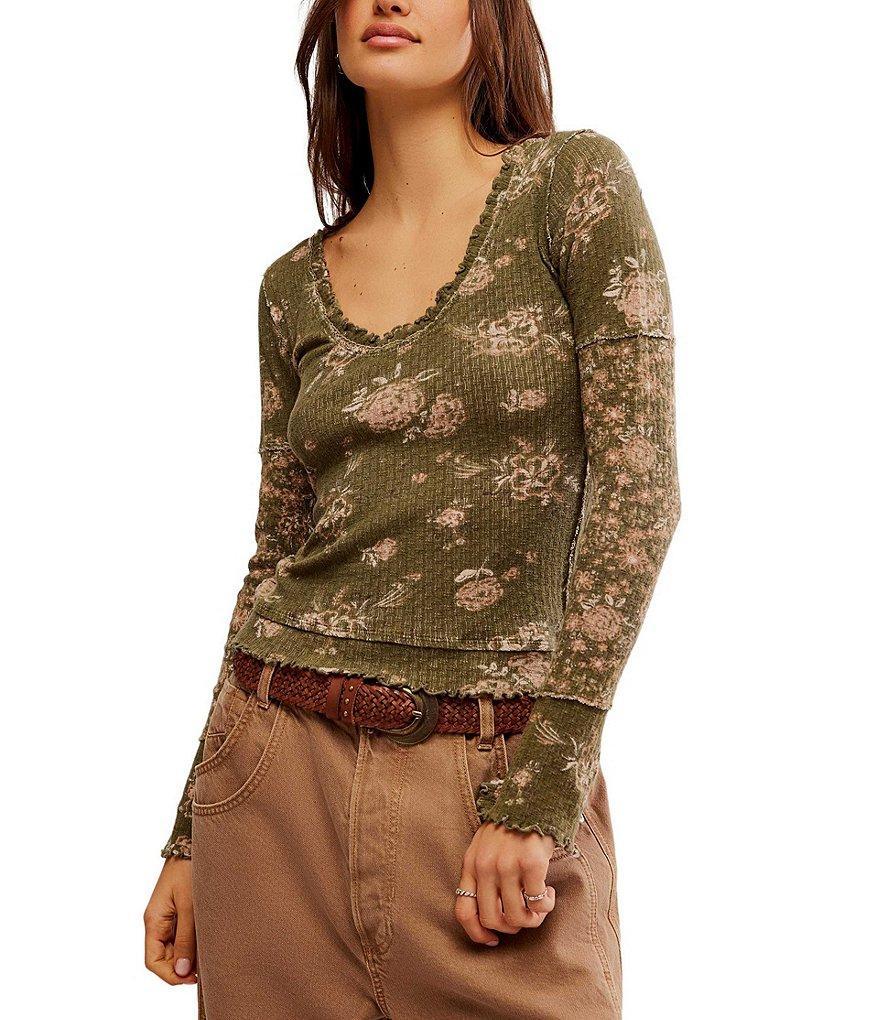 Free People We The Free Clover Soft Cotton Floral Print Scoop Neck Long Sleeve Thermal Top Product Image