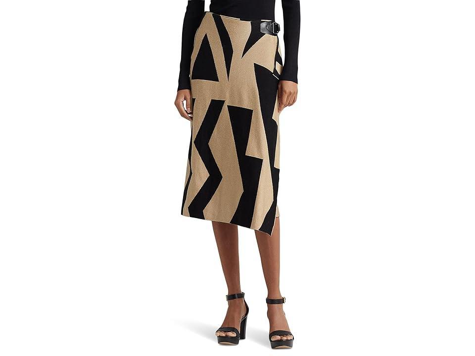 LAUREN Ralph Lauren Petite Geo Print Cotton Blend Pencil Skirt (Black/Tan) Women's Skirt Product Image