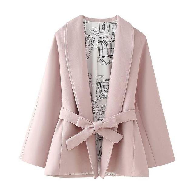 Shawl Collar Plain Belted Coat Product Image