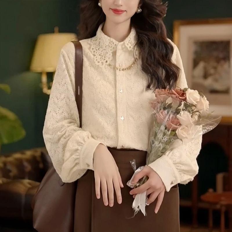 Puff-Sleeve Lace Shirt Product Image