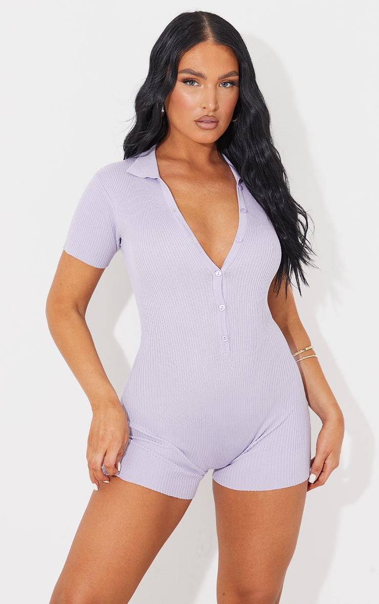 Lilac Button Front Knit Romper Product Image