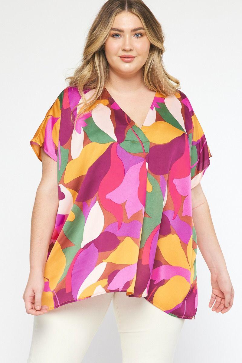 Multi Satin Top- Curvy Product Image