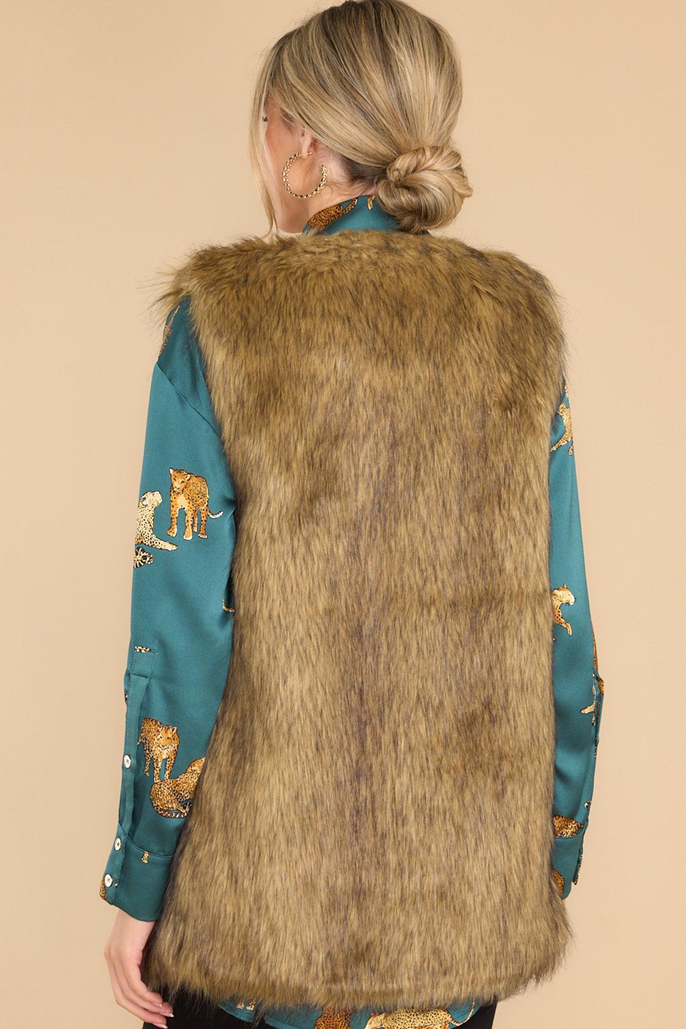 Aura Seen It All Brown Faux Fur Vest Product Image