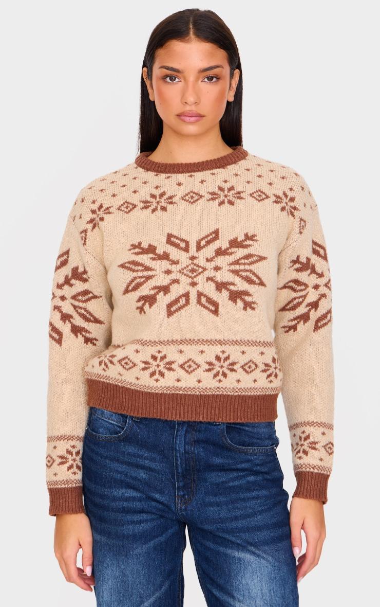 Mocha Fairisle Printed Oversized Knitted Christmas Sweater product image