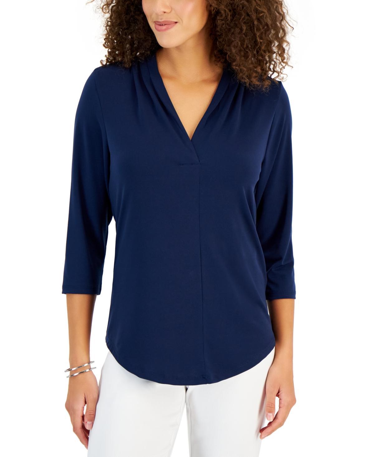 Jm Collection Womens 3/4 Sleeve V-Neck Pleat Top, Created for Macys Product Image