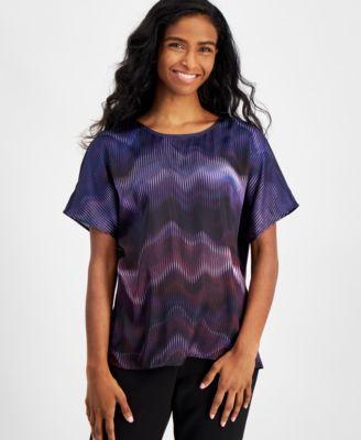 Petite Abstract-Print Short-Sleeve Top Product Image