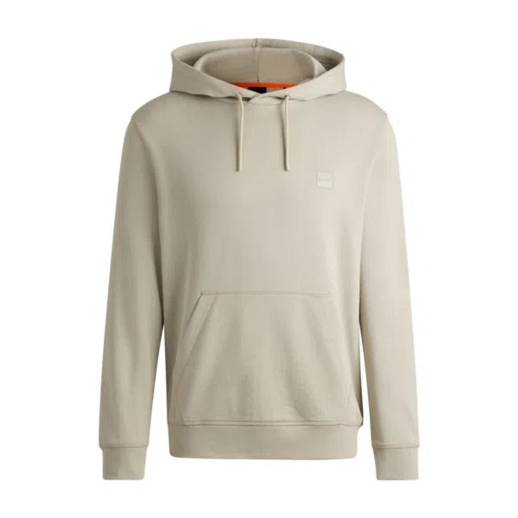 HUGO BOSS Cotton-terry Hoodie With Logo Patch In Light Beige Product Image