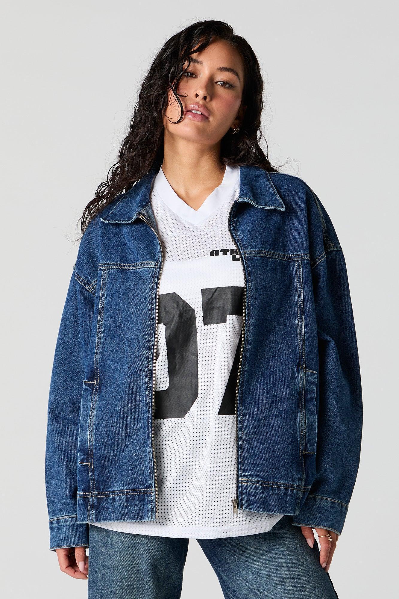 Denim Collared Bomber Jacket Female Product Image